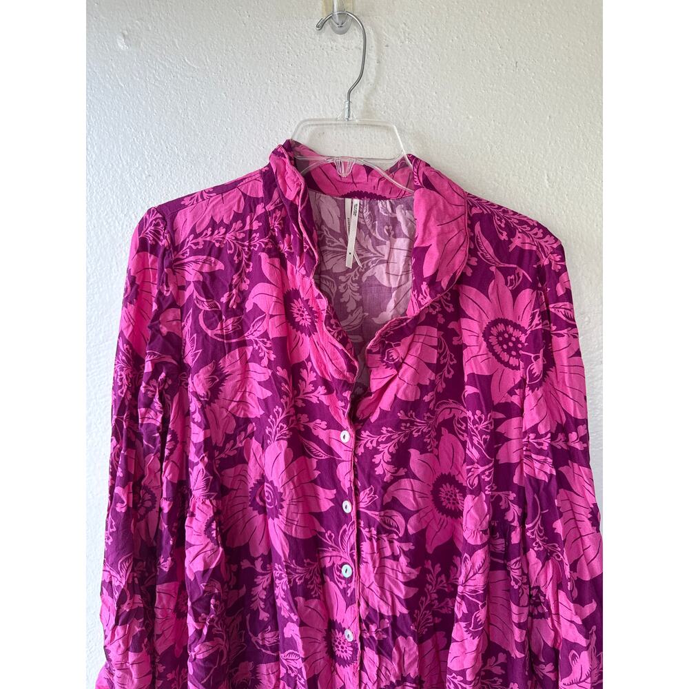 NEW! Anthropologie Tunic Floral Red Pink Sleep Set Top and Bottom Shorts size M - Picture 5 of 15